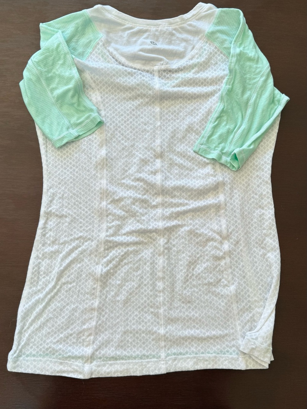 lululemon athletica White Lace Tee with Mint Green Raglan Sleeves - Picture 2 of 3